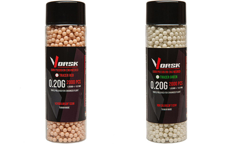 Red and green VORSK 0.20g Precision tracer BBs
