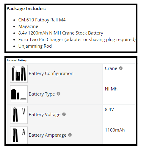 Where to find 'included battery' information on a product listing.