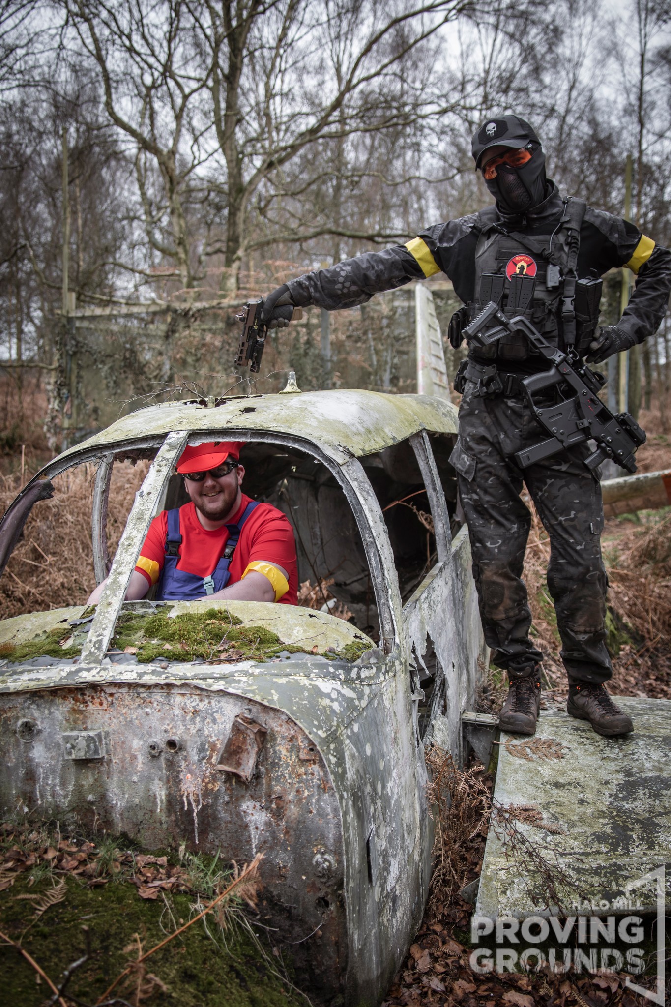HALO MILL Proving Grounds. Mario and his mate pose inside the crashed aircraft