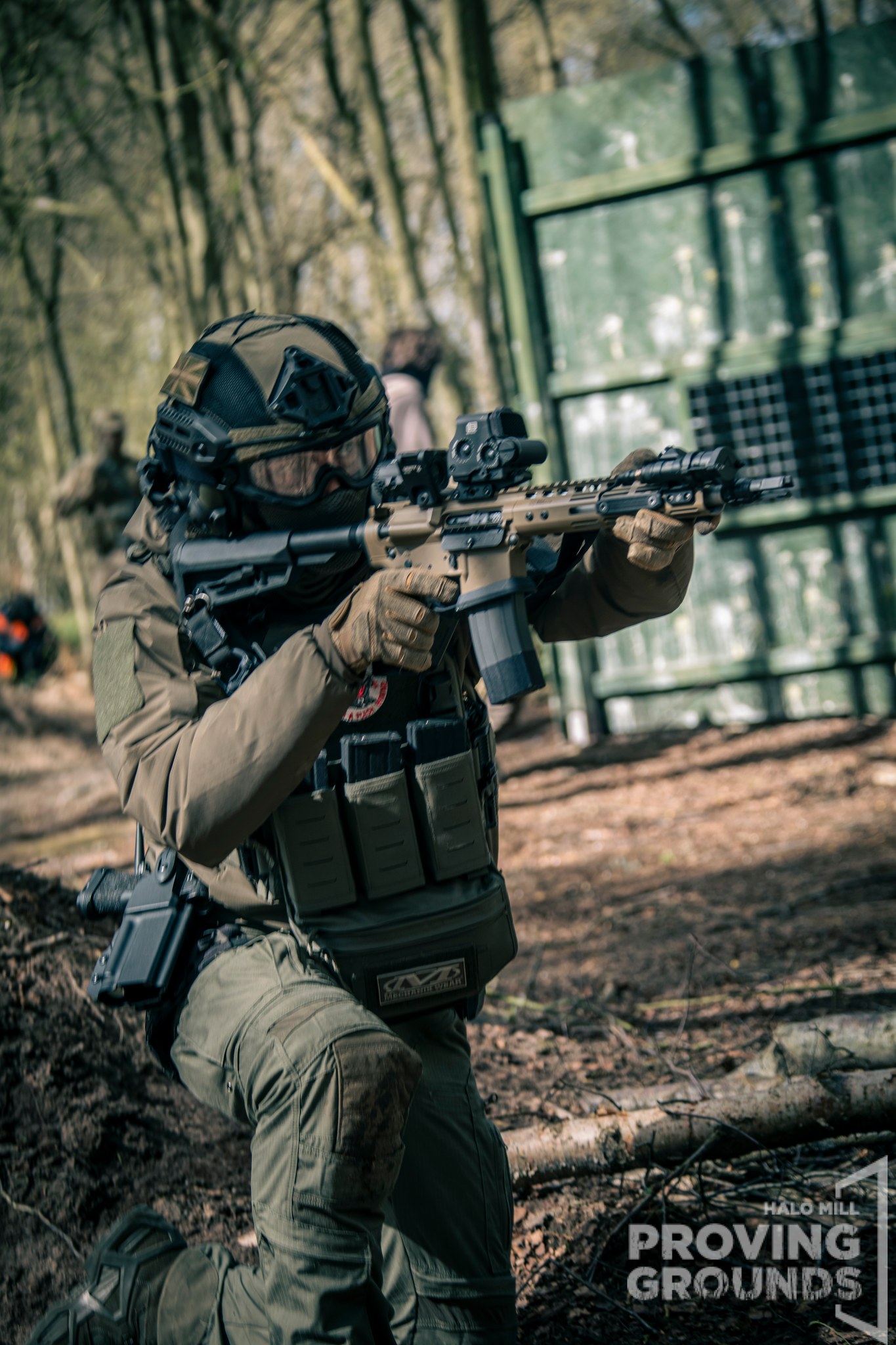 HALO MILL Proving Grounds. A player advances while laying down fire