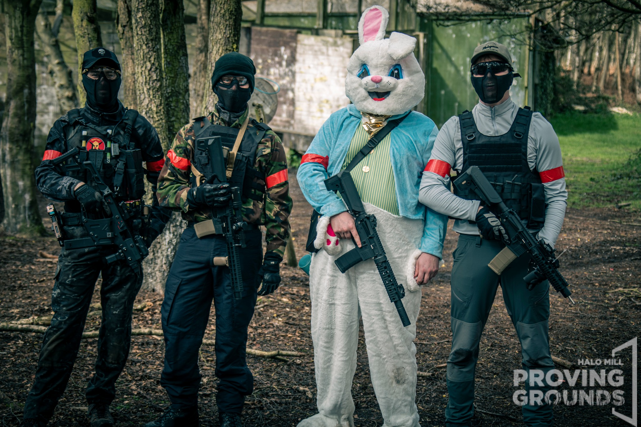 HALO MILL Proving Grounds. A team relaxes at the end of the day with the Easter Bunny as a special guest