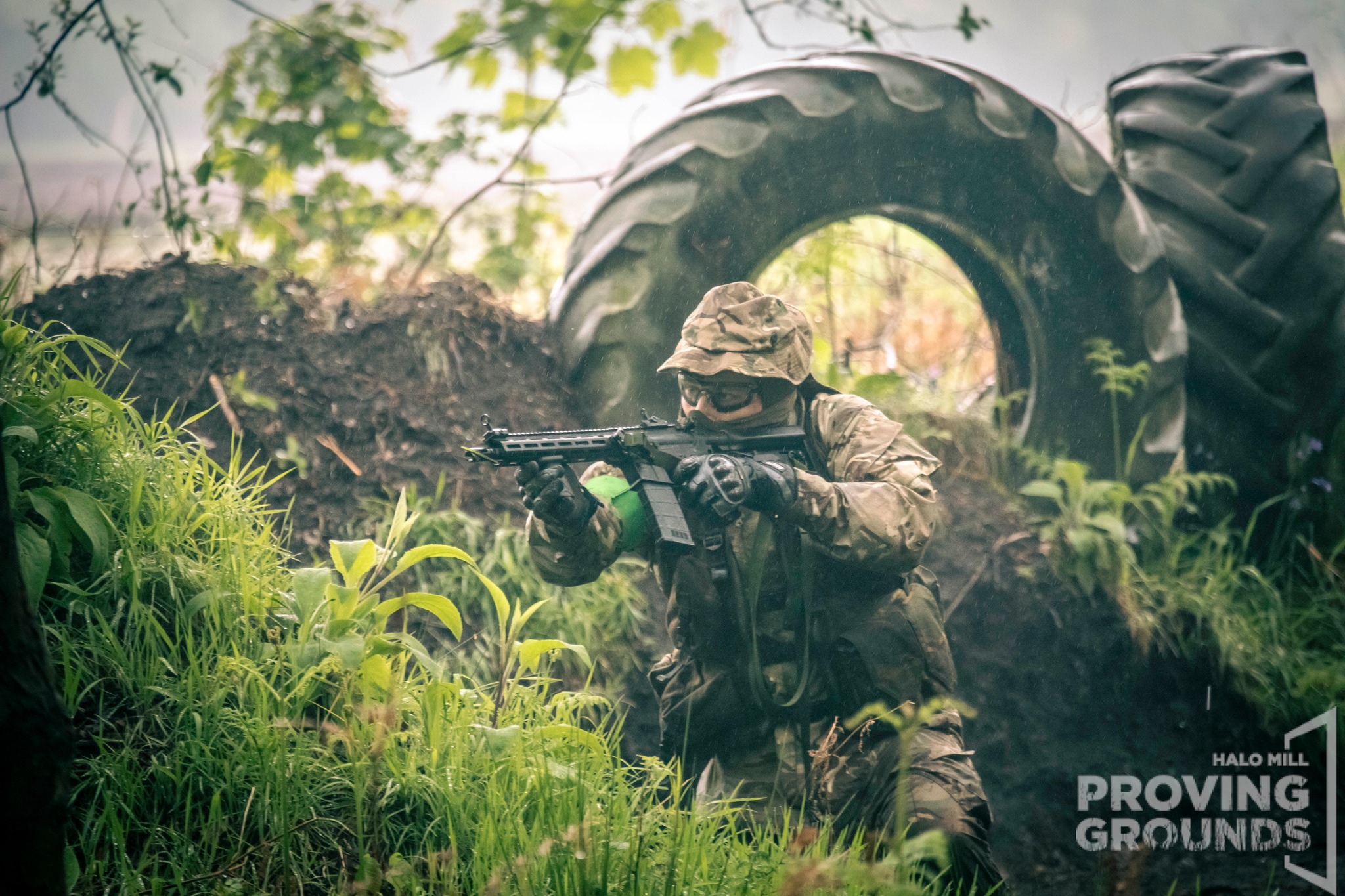 HALO MILL Proving Grounds. A player takes cover in the trenches