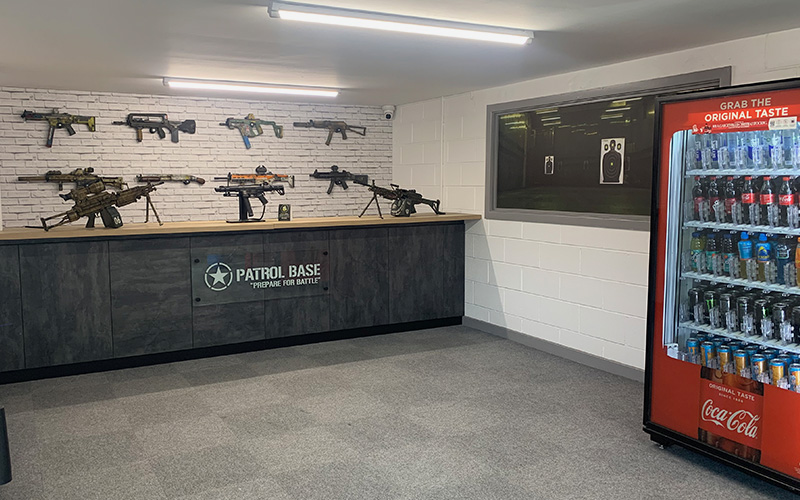 The custom gun display in the lobby