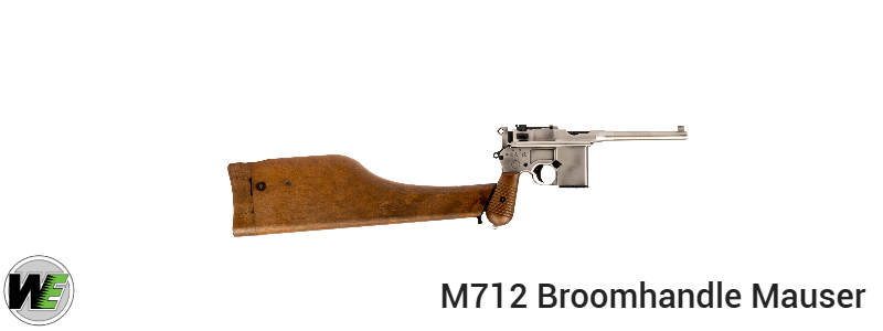 WE M712 Broomhandle Mauser GBB Pistol with stock; Brushed Steel finish